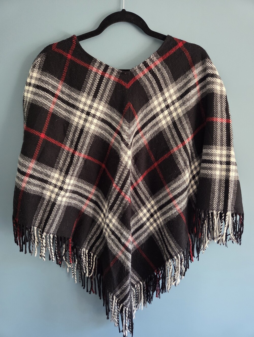 Lord & Taylor Vintage Plaid Fringe Poncho Made in Germany OS